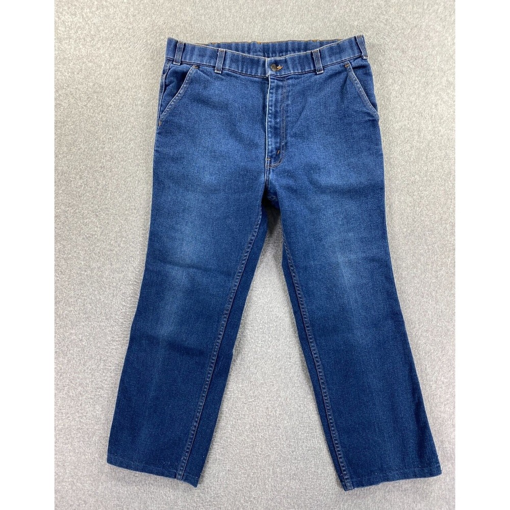 Vintage Levi's With A Skosh Orange Tab Mens Sz 34x25 Blue Leather Pocket Patch